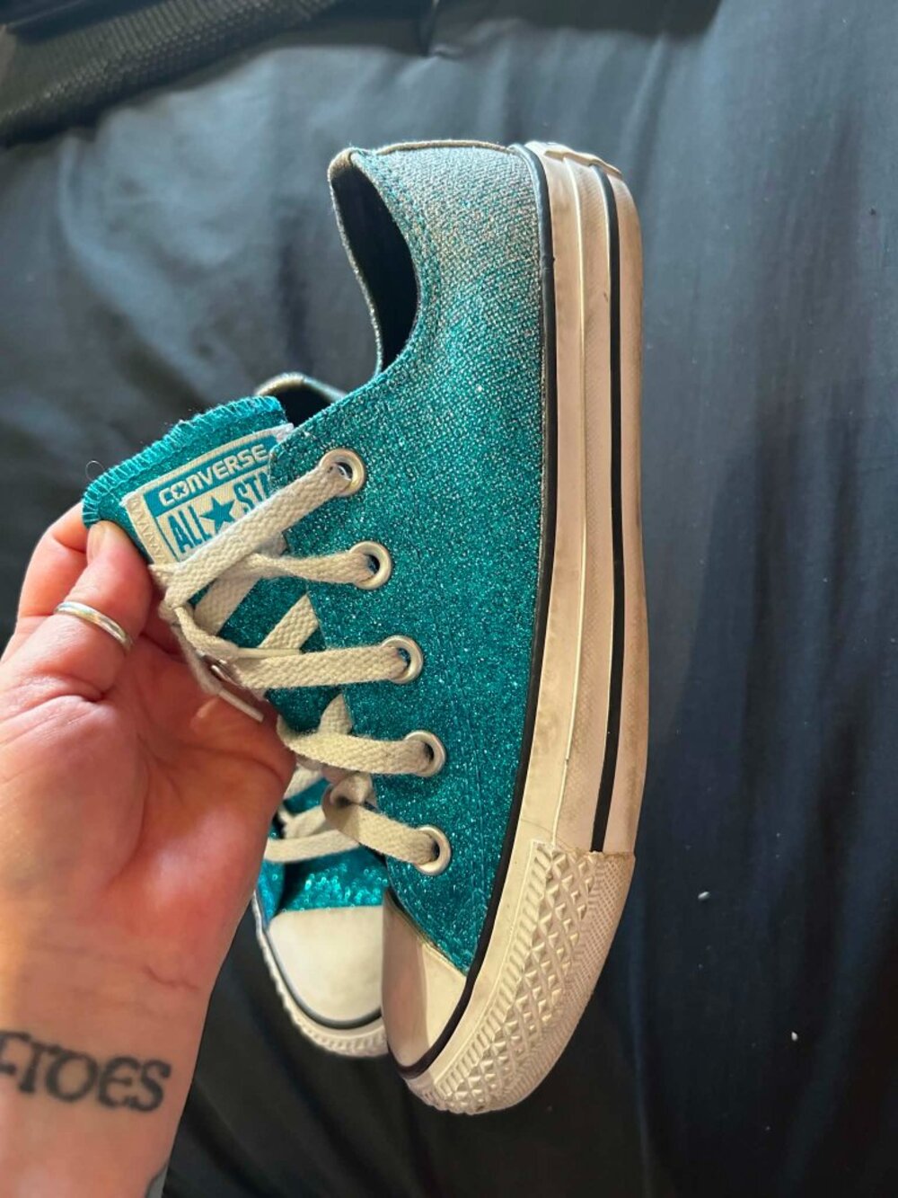 Converse- Blue glitter sneakers with ombre/gradient effect.